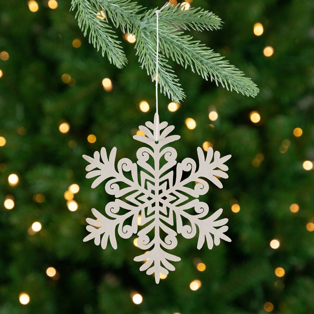 Northlight Snowflake Shaped Wooden Cut-Out Christmas Ornaments - 4.75" - White - Set of 4